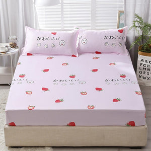 3pcs Fitted Sheet with Pillowcase Set Black Leaf Printed Single Queen Size Mattress Protector Cover Bottom Sheet for King Bed