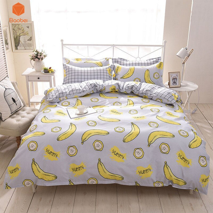 3/4Pcs Banana Polyester bedding sets Duvetcover Setwinter Flat bedsheet Pillowcase Queen king Bedlinen Bedclothes sj115